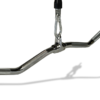 Stainless steel curl bar cable attachment for strength training exercises.